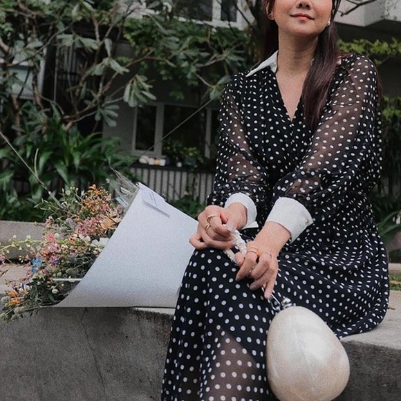 Zara Dresses & Skirts - Elegant Black and White Polka Dot Dress